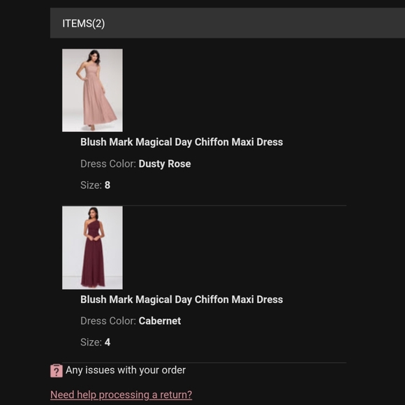 AZAZIE One Shoulder Dresses- Dusty Rose and Cabernet - Picture 2 of 5